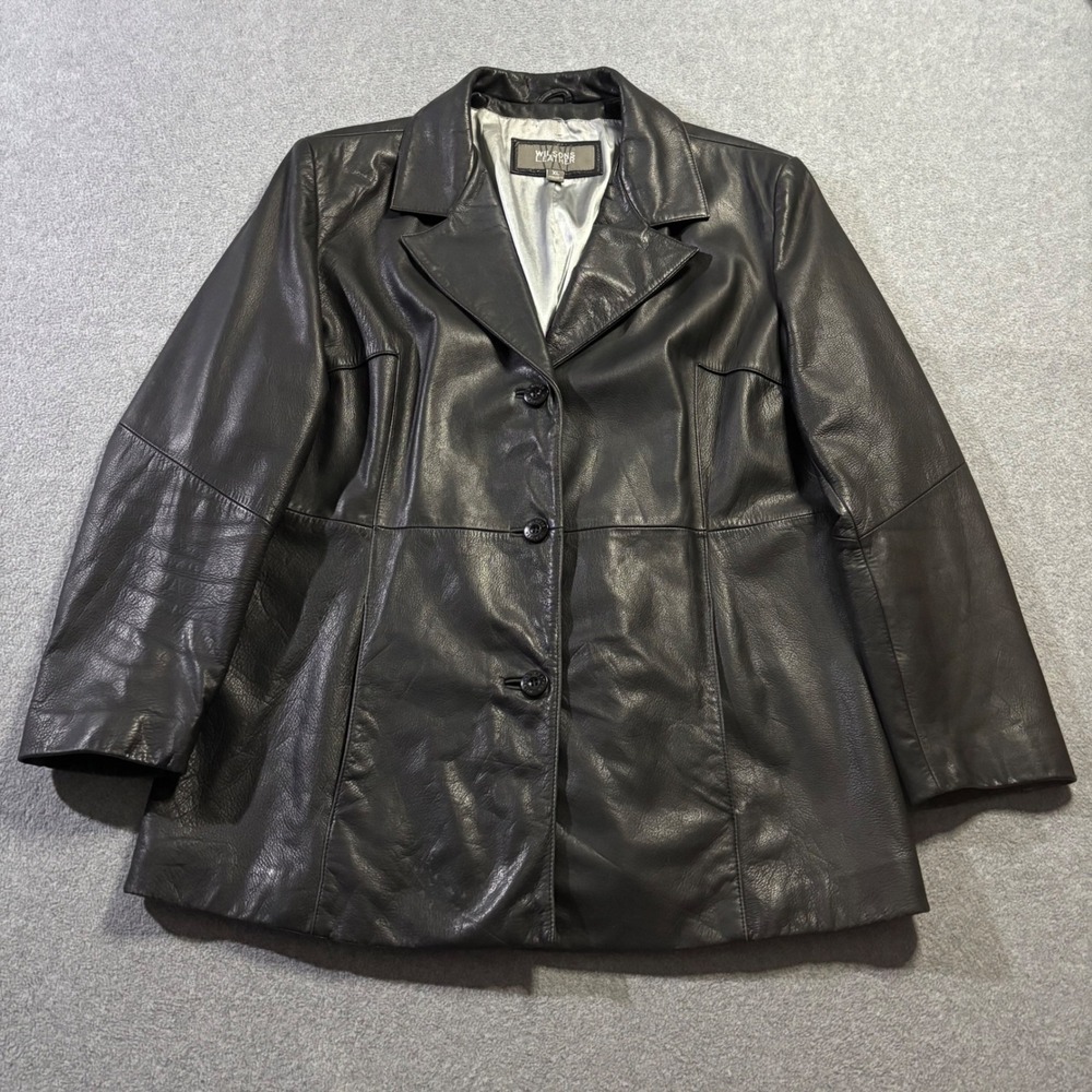 Vintage 90s Wilsons Leather Blazer Jacket Women's XL Black Genuine Leather Coat
